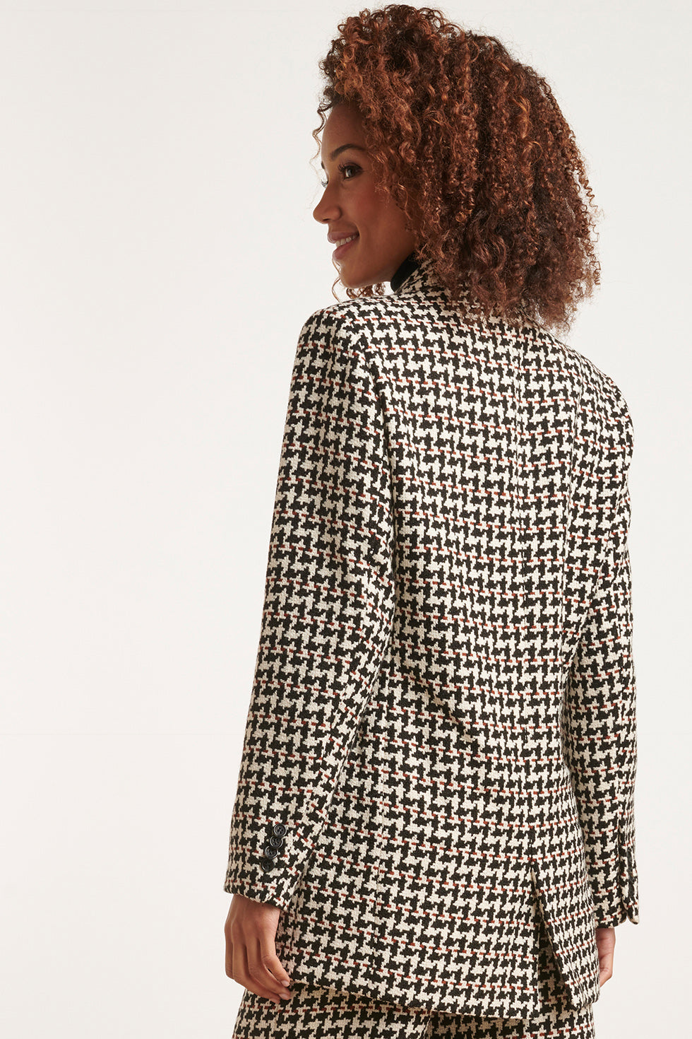 23516 Dames Pied De Poule Fitted Blazer | Black White - Brown