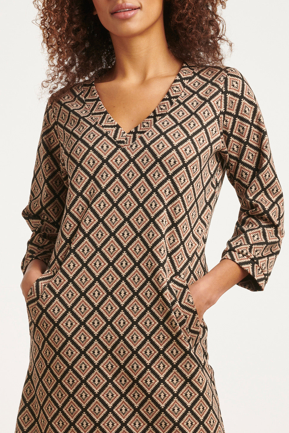 23519 Dames Retro Jurk Met Aztec Print | Black - Muticolour