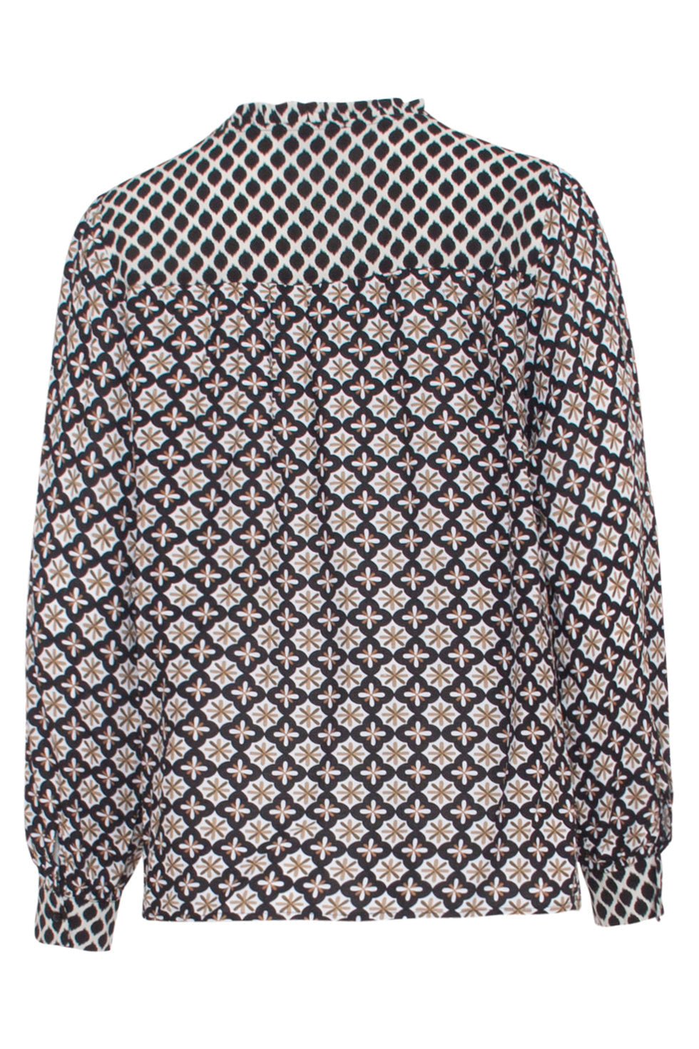23521 Dames Losvallende Top Met Dubbele Sierprint | Black White - Muticolour