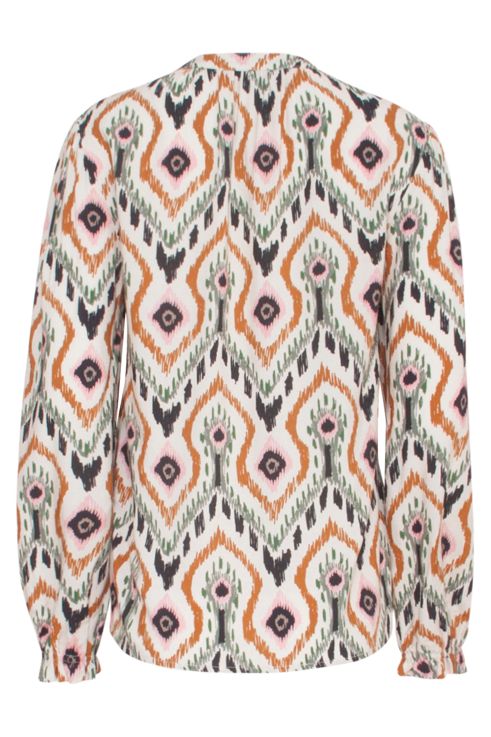 23530 Dames Chique V-Hals Top Met Neutrale Tribal Print | Off White - Muticolour