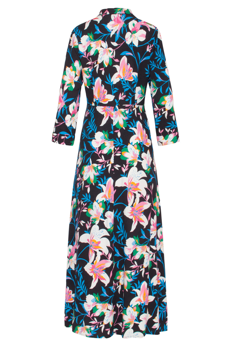 23547 Flared Maxi Jurk Met Heldere Bloemenprint | Black - Muticolour