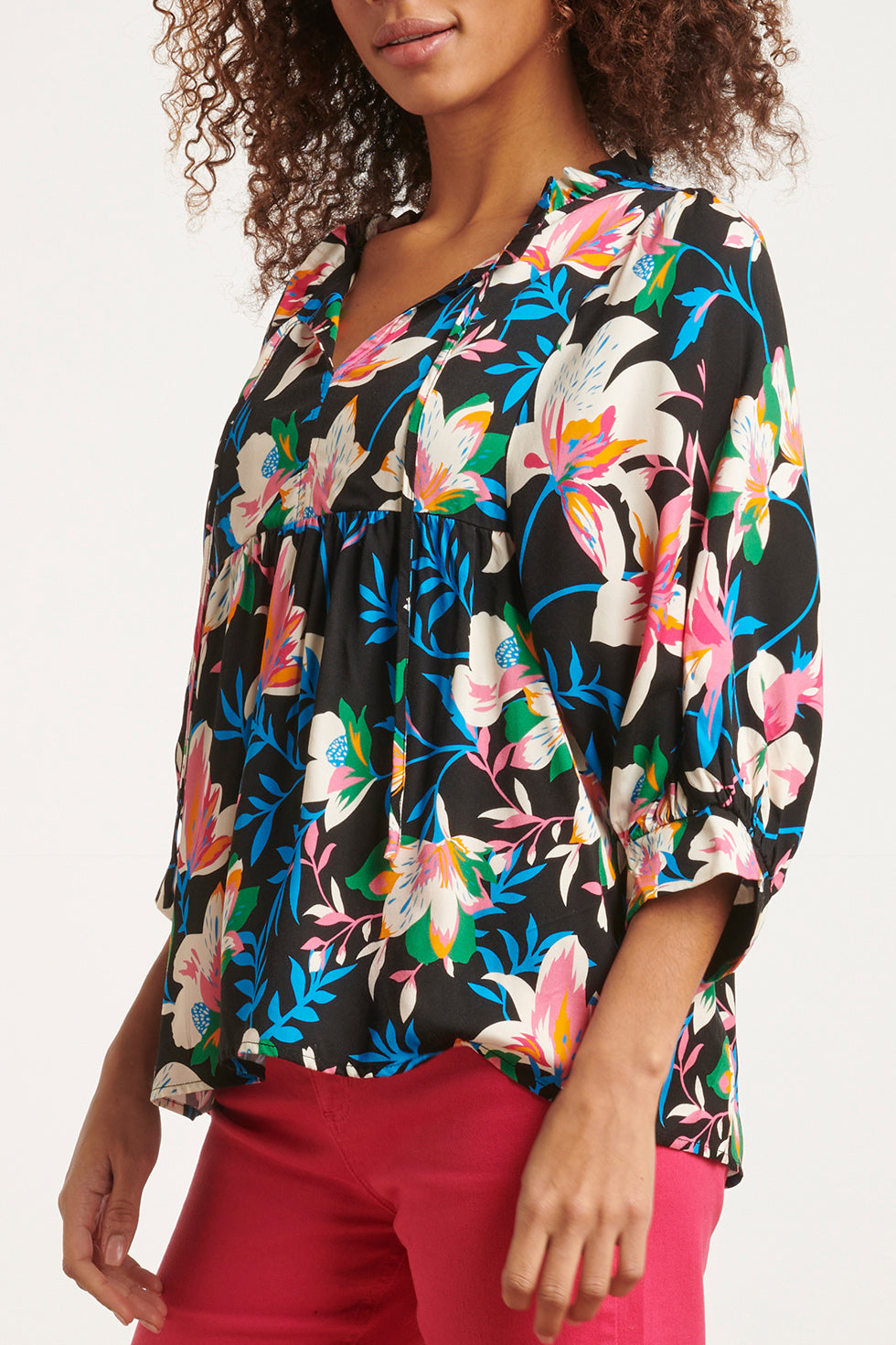 23548 rijke Top Met Grote Pofmouwen | Black - Muticolour