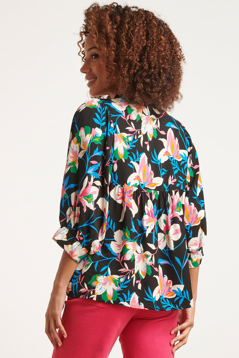 23548 rijke Top Met Grote Pofmouwen | Black - Muticolour
