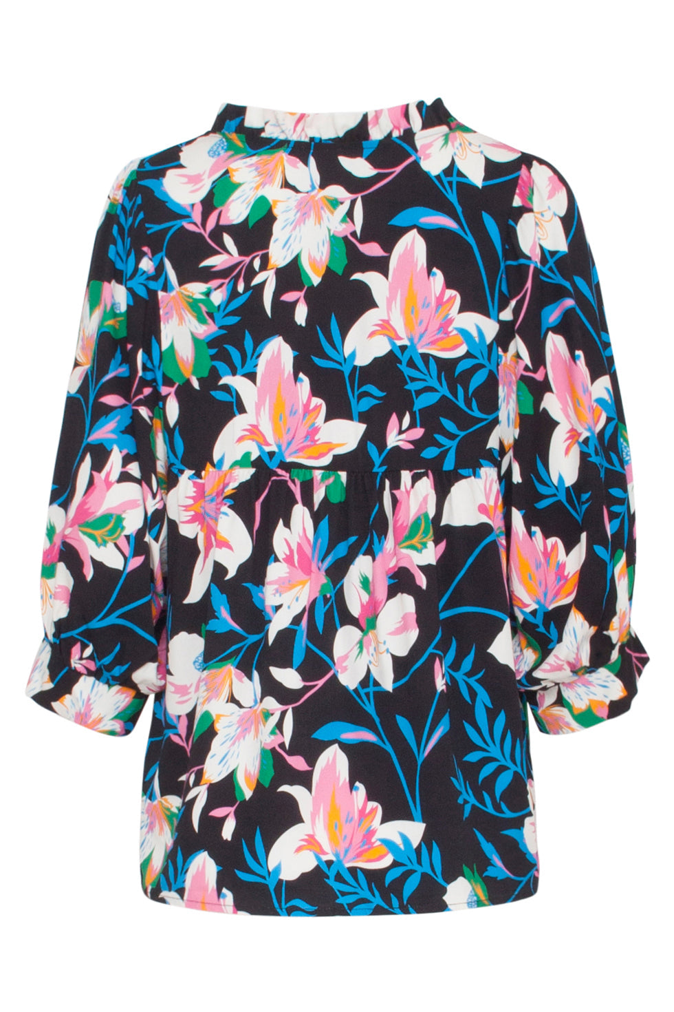 23548 rijke Top Met Grote Pofmouwen | Black - Muticolour