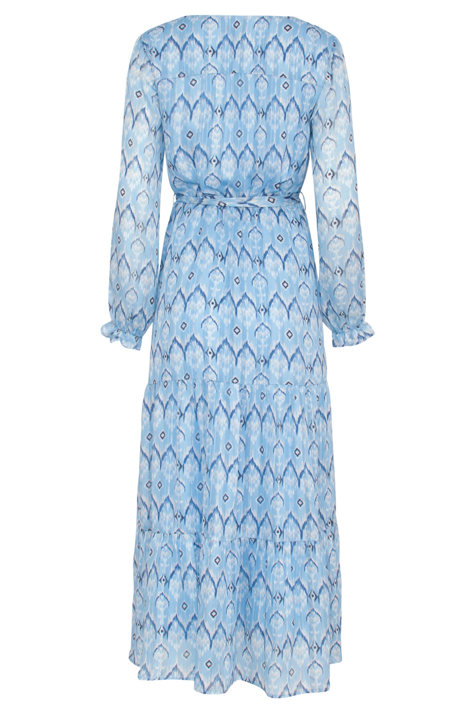 23557 Elegante Maxi Jurk Met Frisse Tribal Print | Light Blue - White