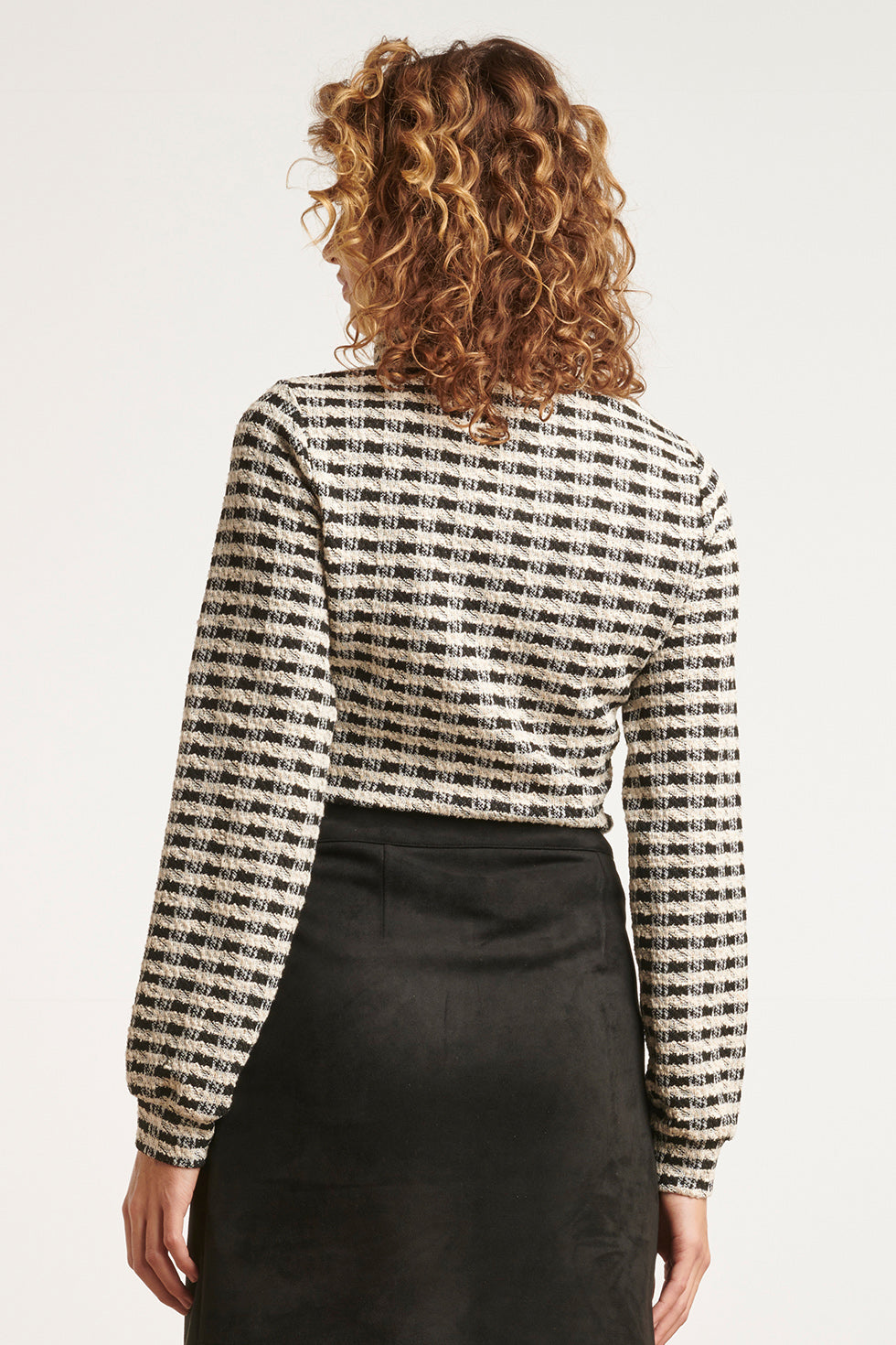 23576 Stijlvol Geruit Turtleneck Top- | Black White