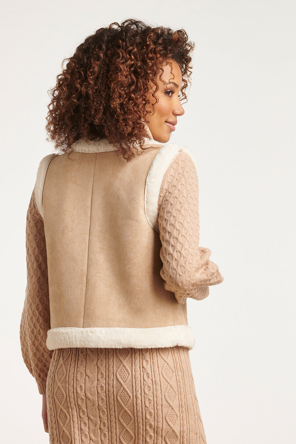 23580 Suede Vest Met Faux Fur | Sand