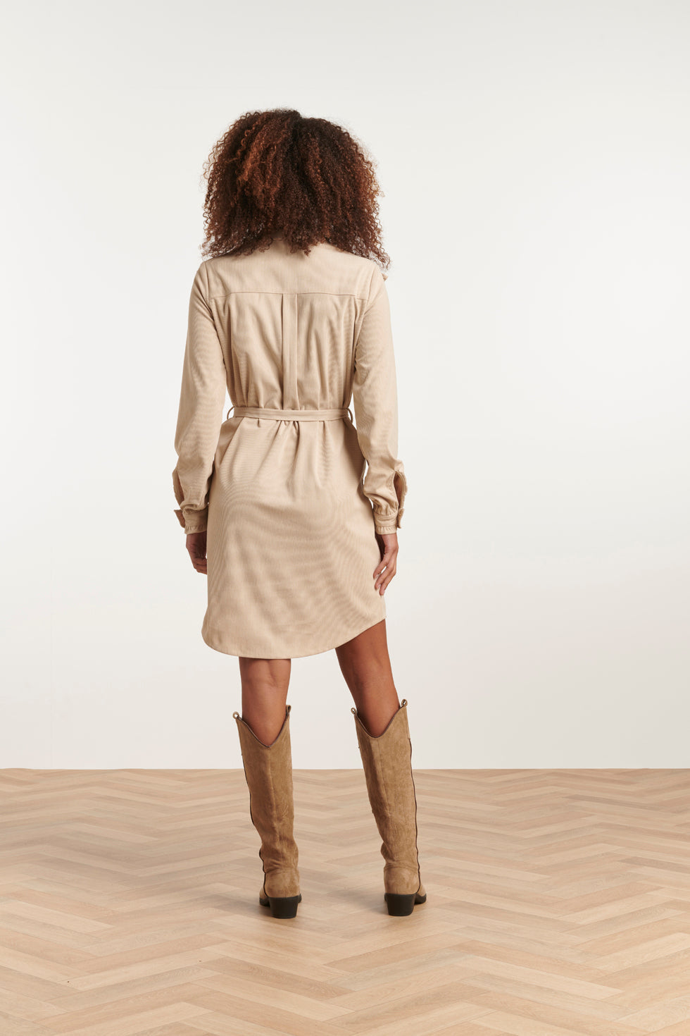 23582 Boho Western Corduroy Shirt Dress | Off White