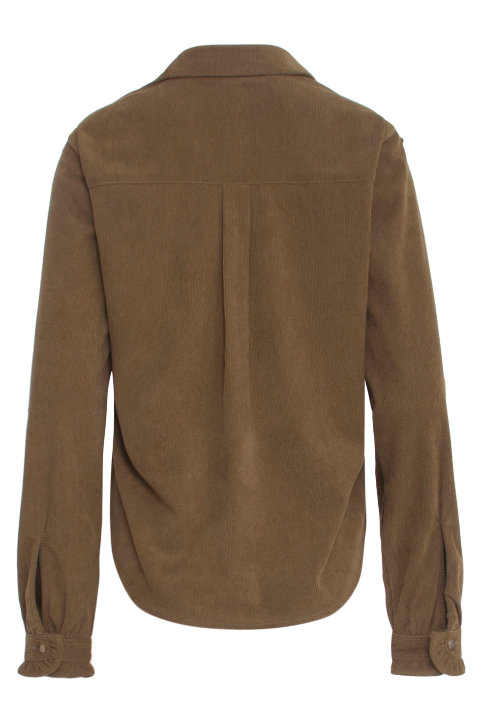 23583 Boho Western Corduroy Blouse Met Ruffle Neckline | Army