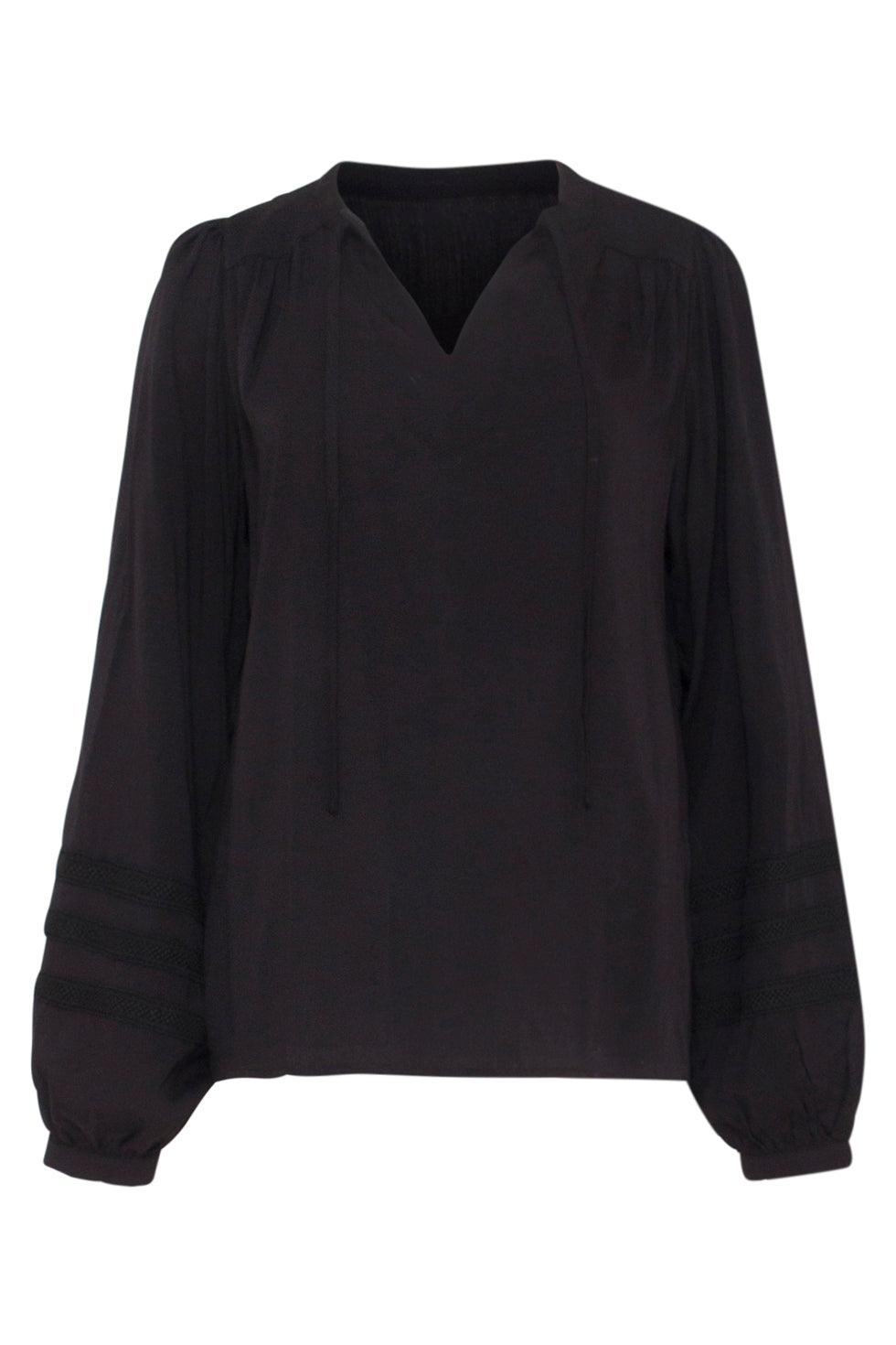 23586 StijlvollE e V-Hals Top Met Pofmouwen | Black