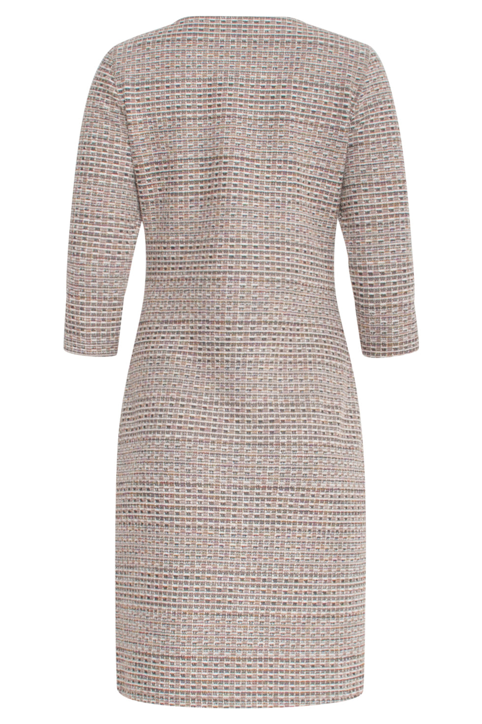 23593 Classic Round Neck Dress Met Tweed Effect