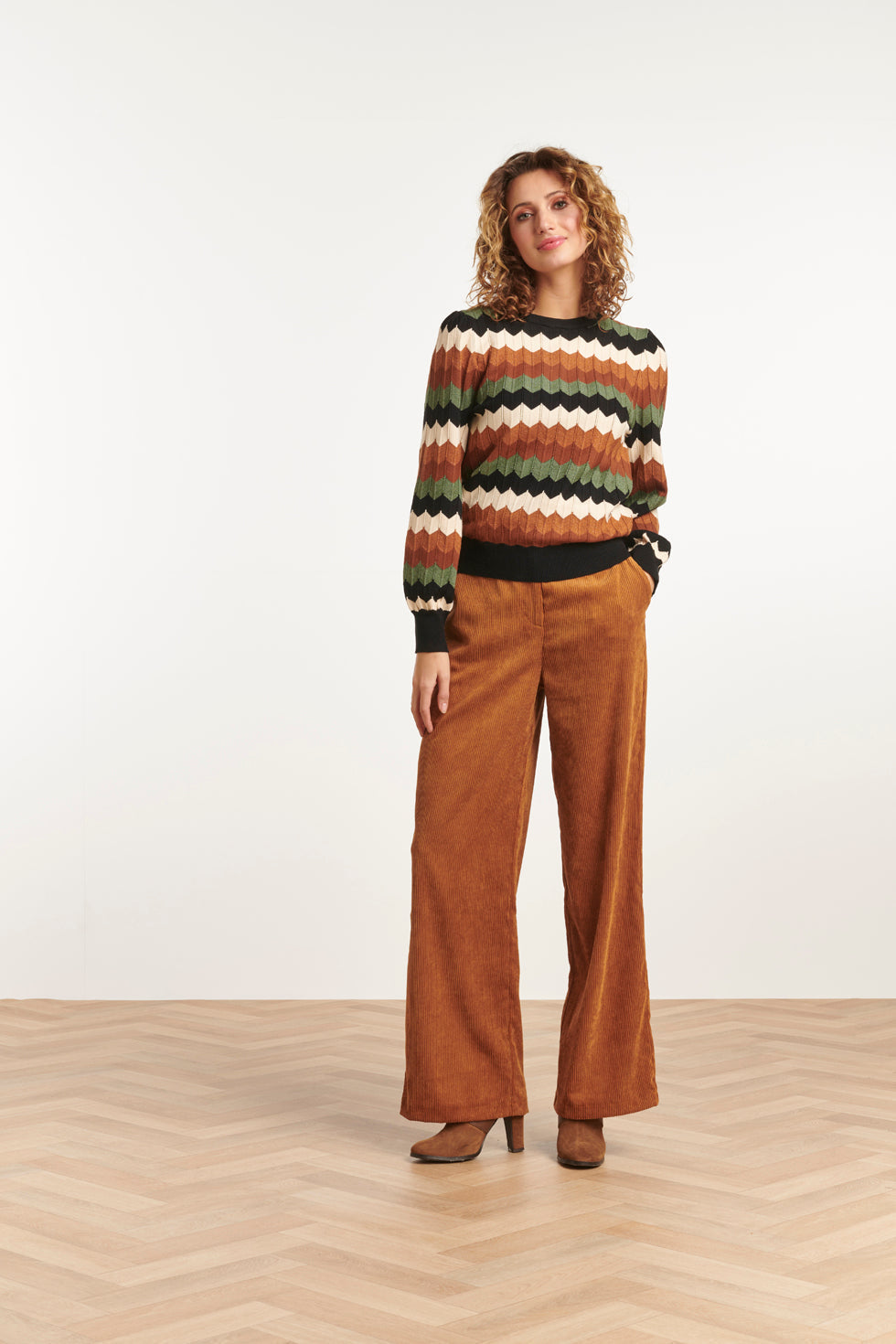 23595 Retro Grafische Gebreide Top | Muticolour