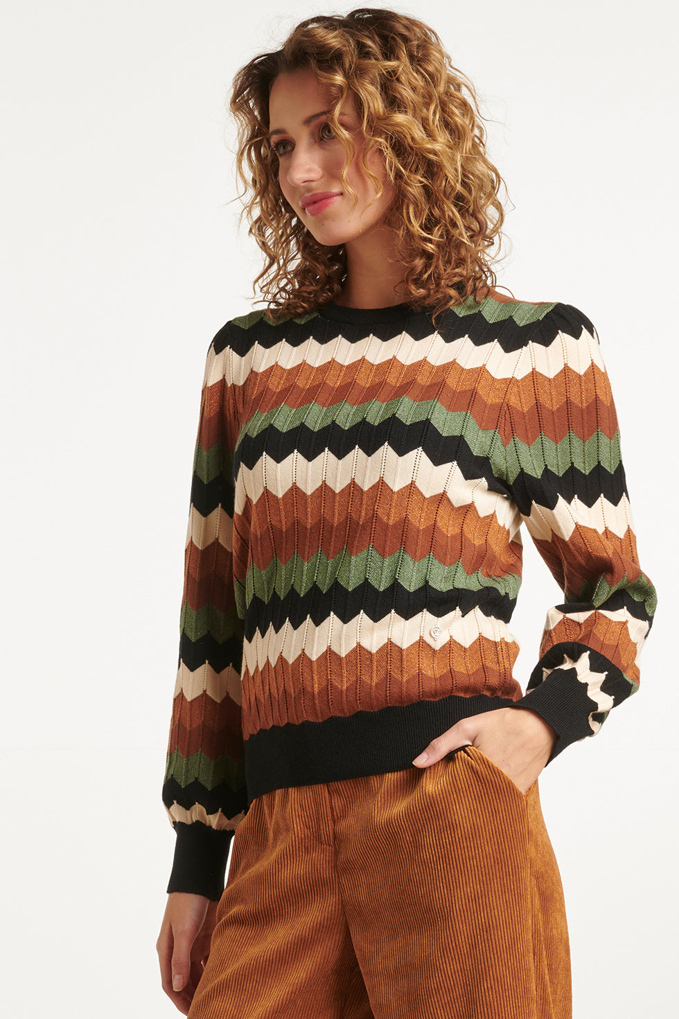 23595 Retro Grafische Gebreide Top | Muticolour