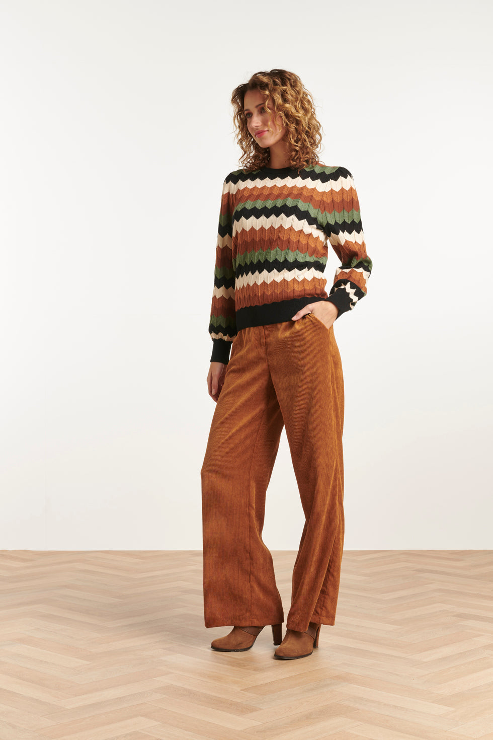 23595 Retro Grafische Gebreide Top | Muticolour