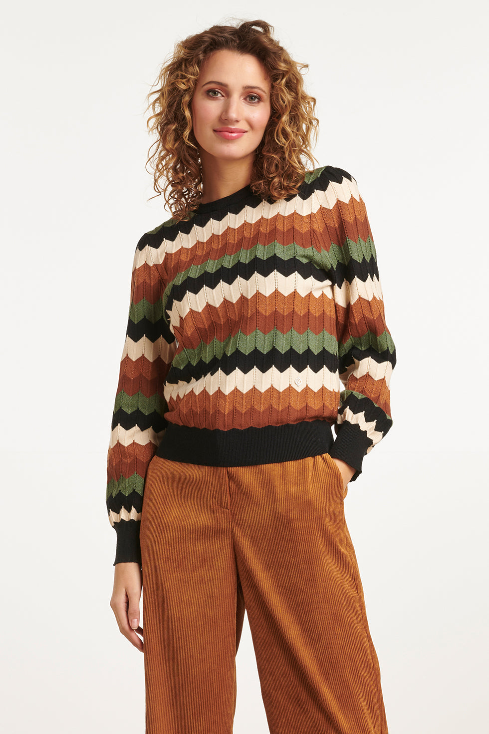 23595 Retro Grafische Gebreide Top | Muticolour