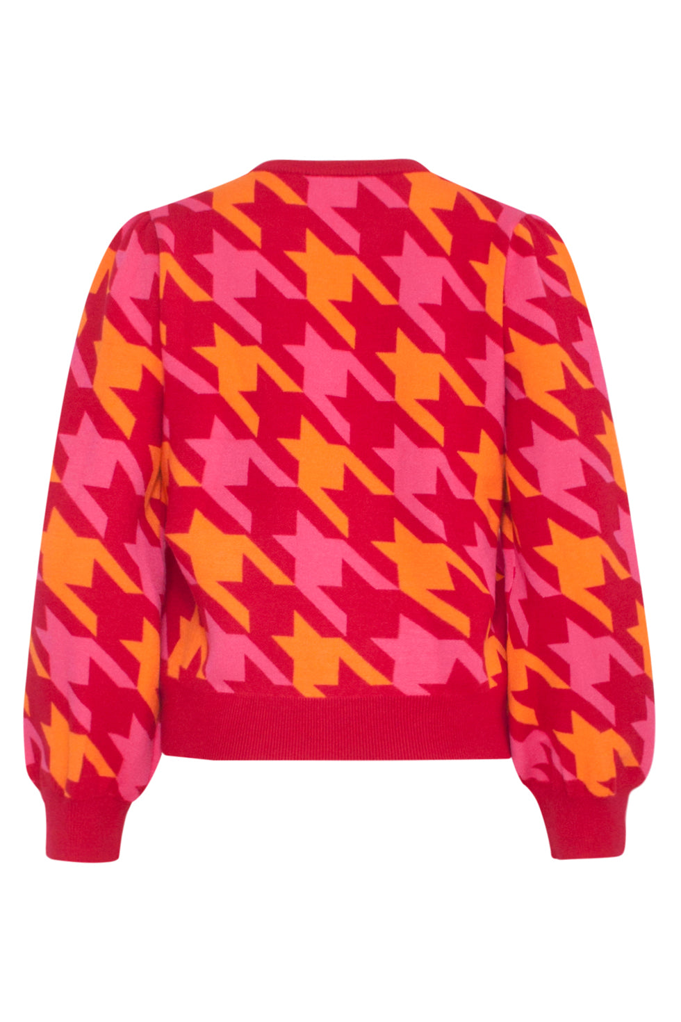 23596 Retro Pied-De-Poule Gebreide TopLevendige en | Fuchsia - Red
