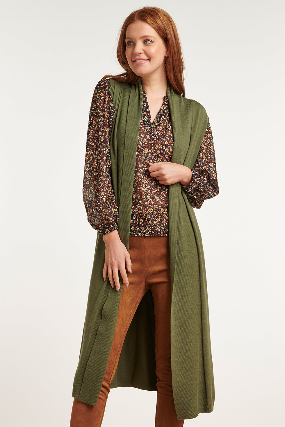 23601 Stijlvolle Mouwloze CardiganArmy Green | Army