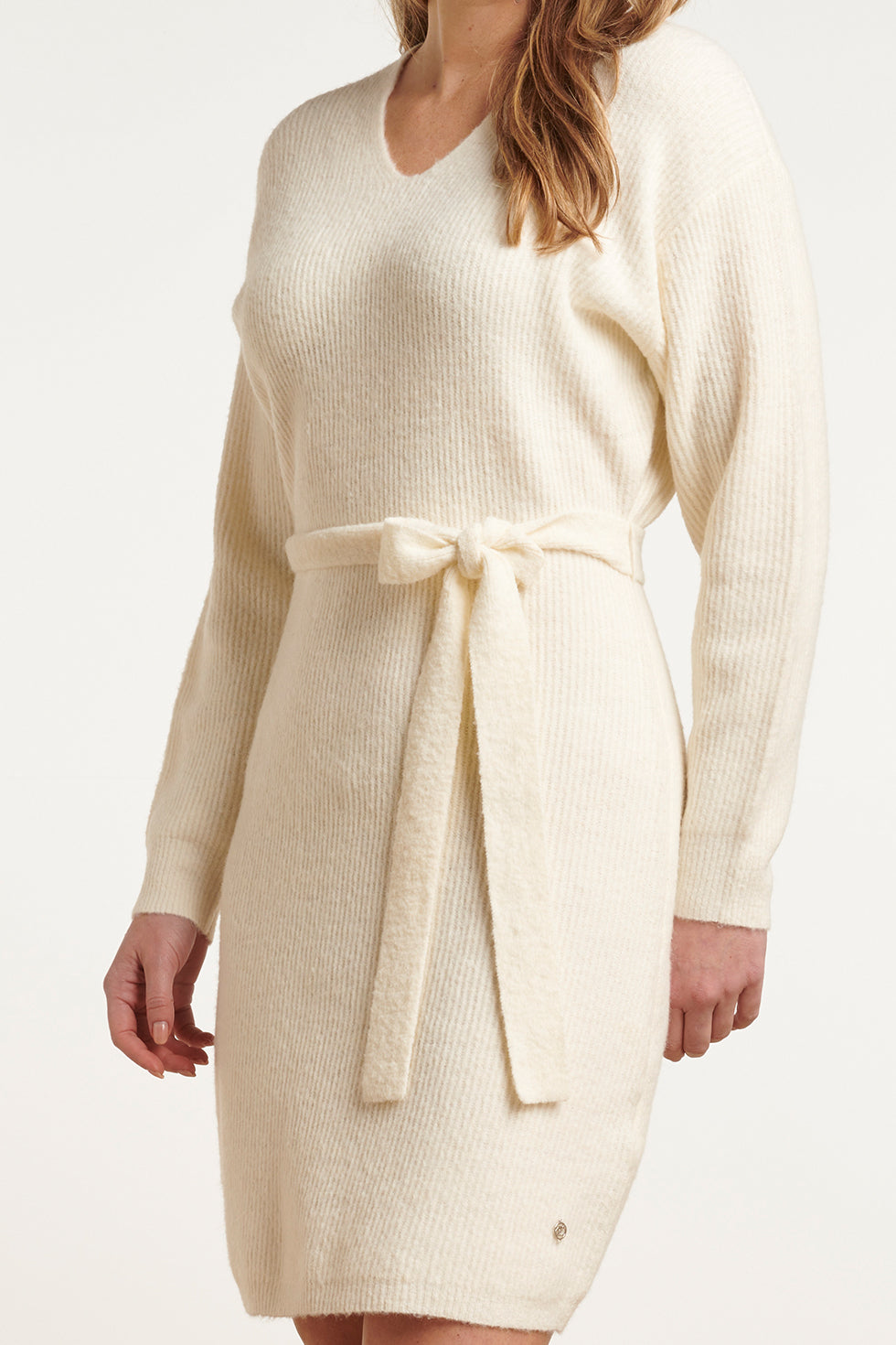 23605 Zachte V-Hals Gebreide Jurk | Off White