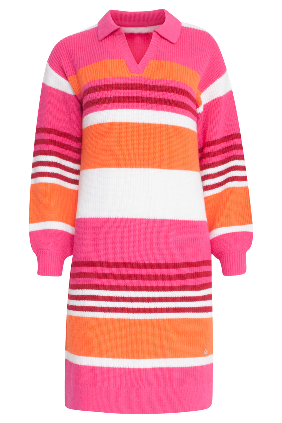 23607 Casual Gestreepte Gebreide Jurk Met Chique KraagZoete en | Fuchsia - Orange