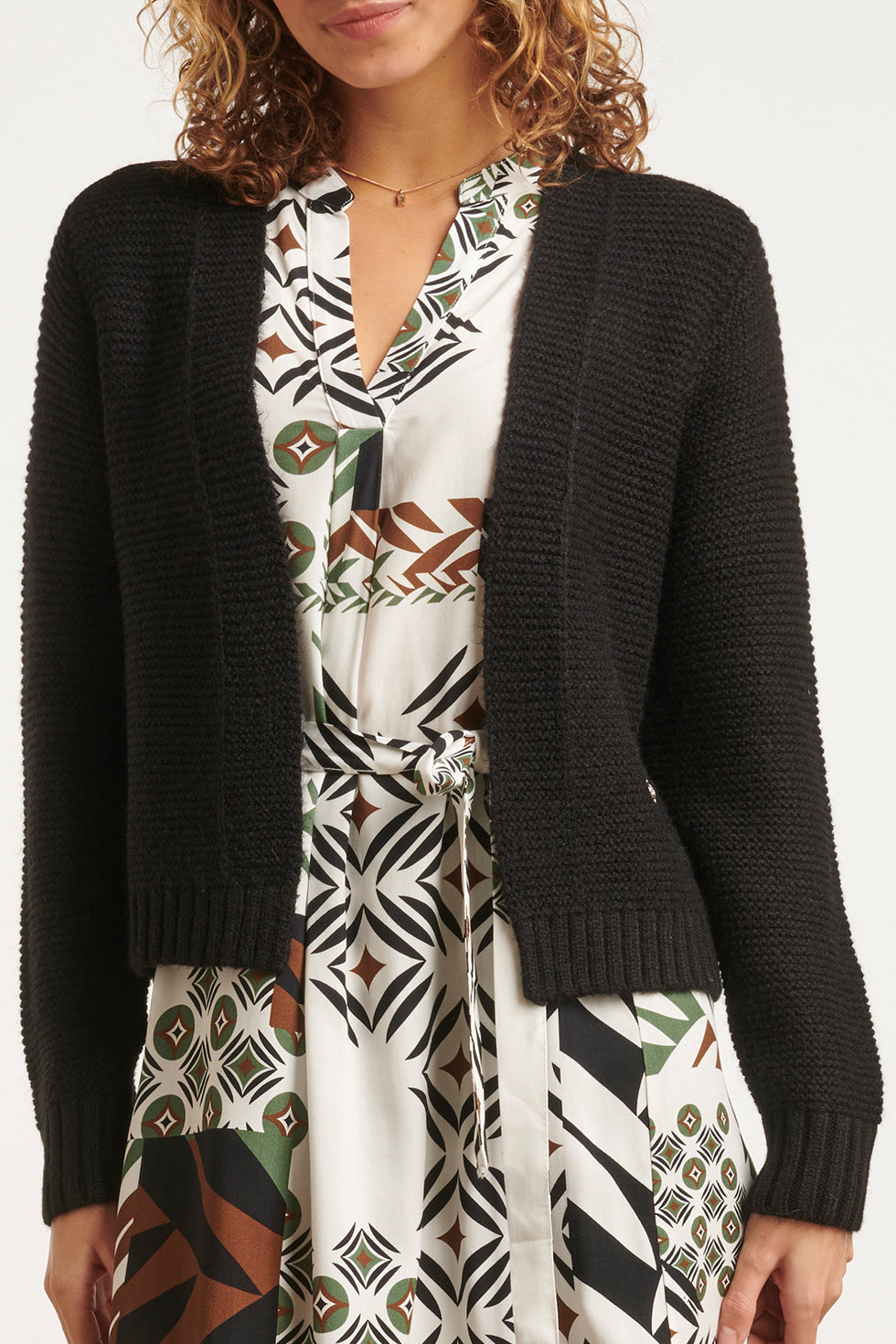 23608 Open Dikke Rib Gebreide Cardigan | Black