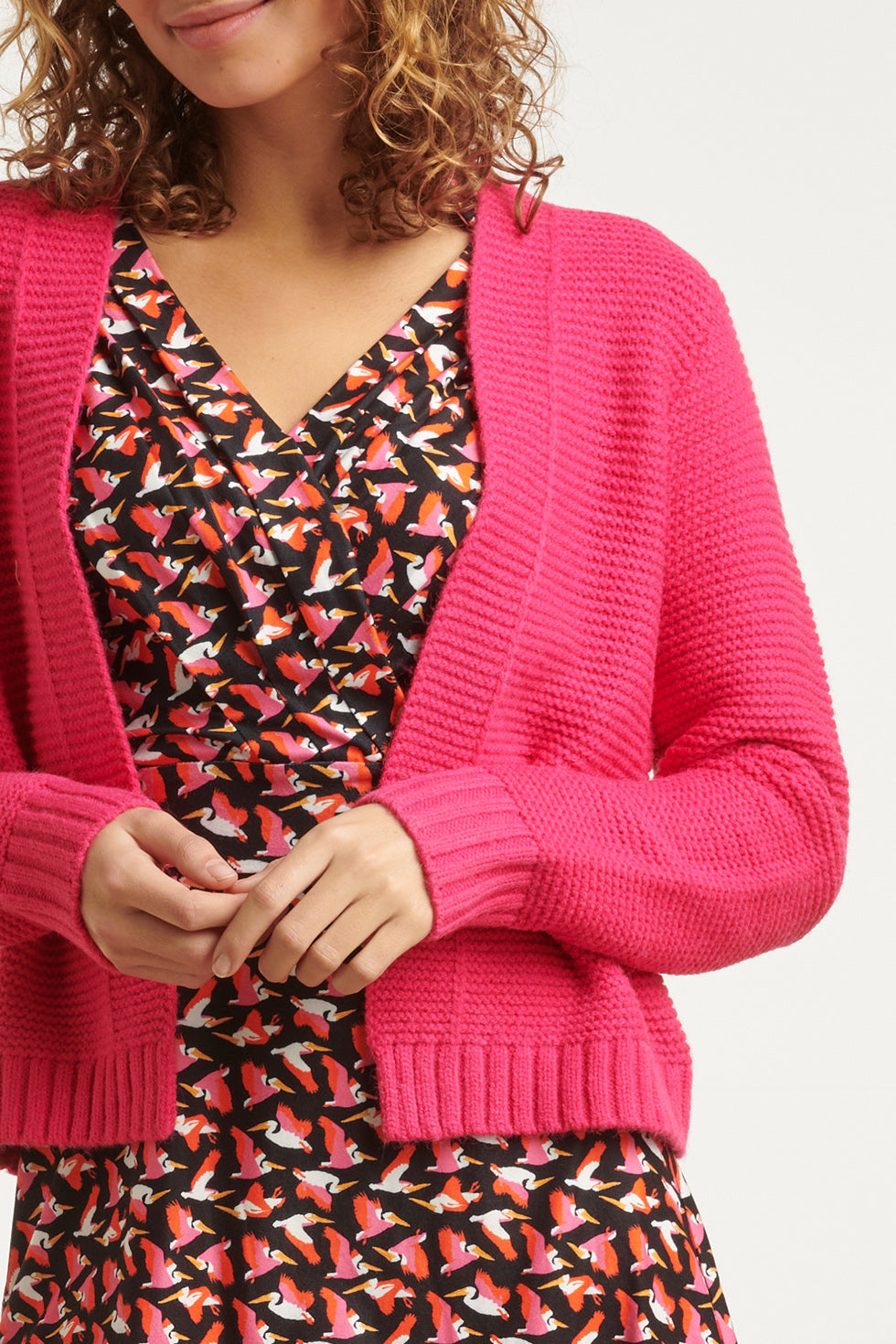 23608 Open Dikke Rib Gebreide Cardiganfuchsia | Fuchsia