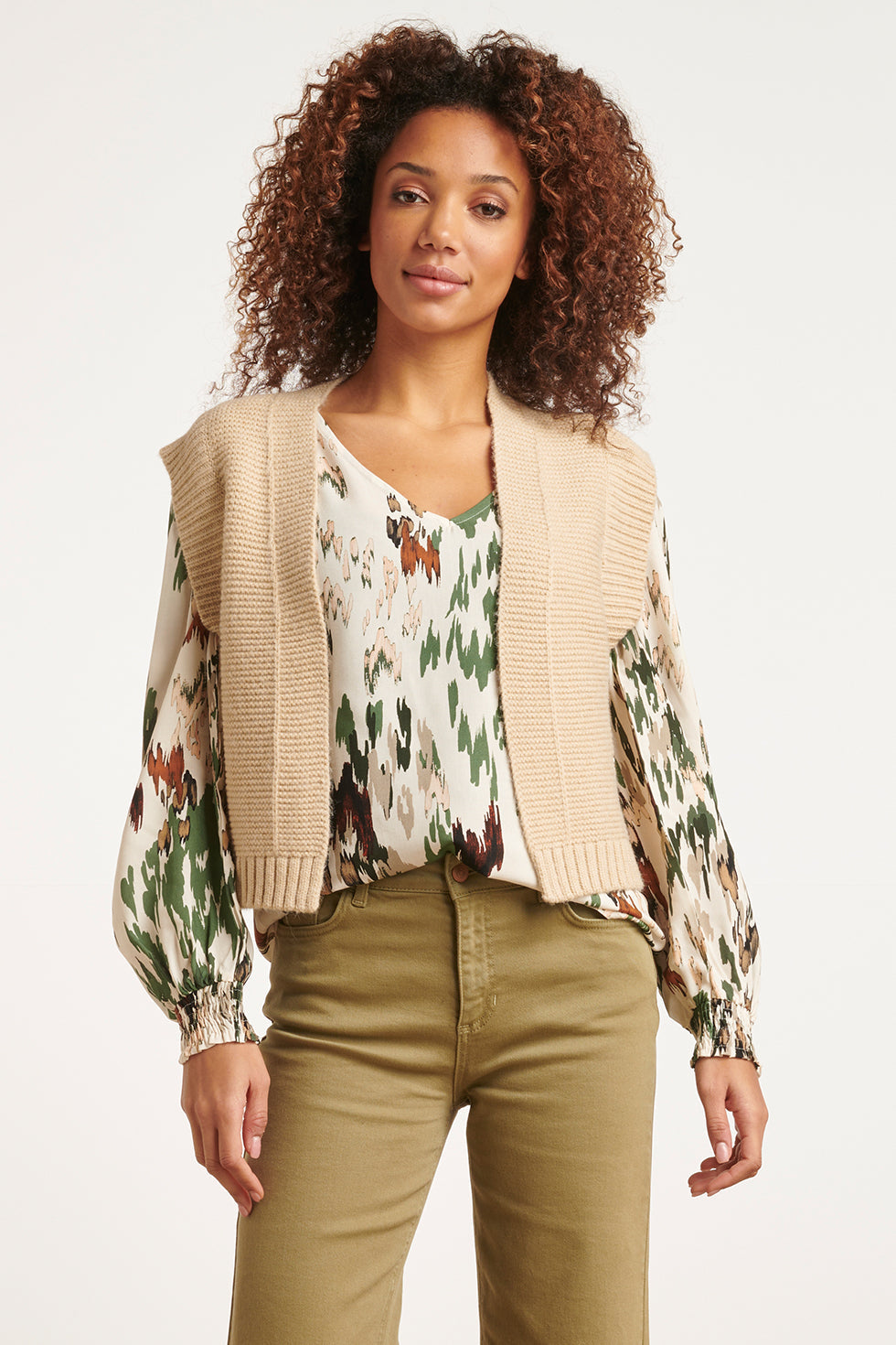23609 Trendy Rib Gebreide Gilet | Sand