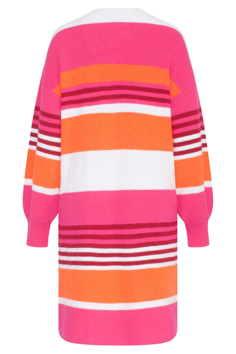 23611 Gestreepte Midi Gebreide Cardigan | Fuchsia - Orange