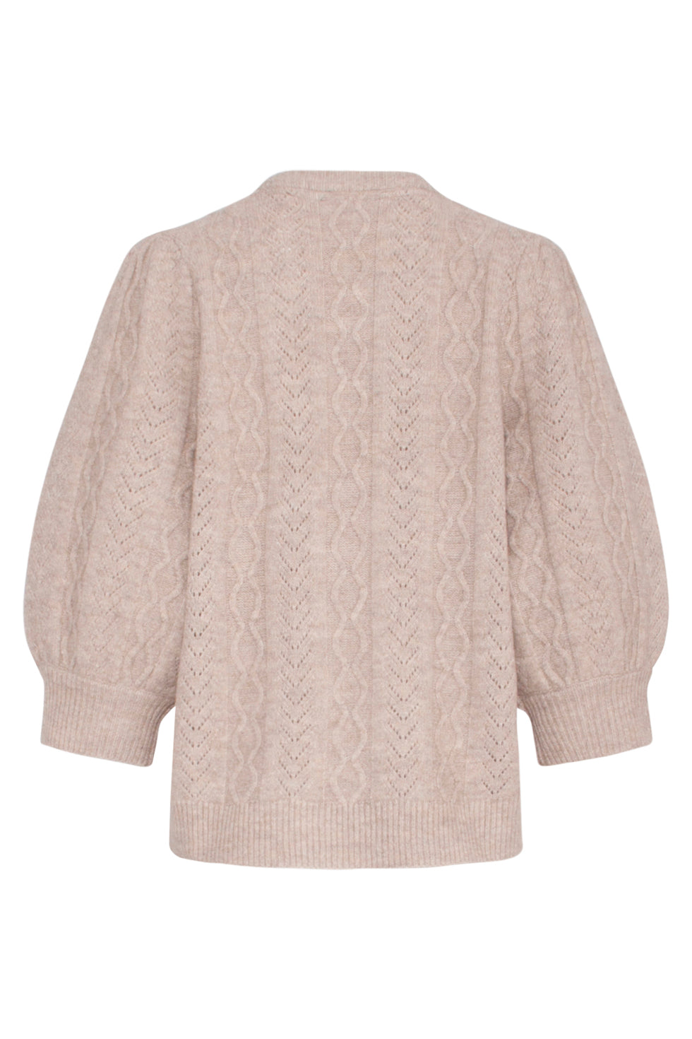 23612 Gestructureerde Gebreide Top Met Pofmouwen | Sand