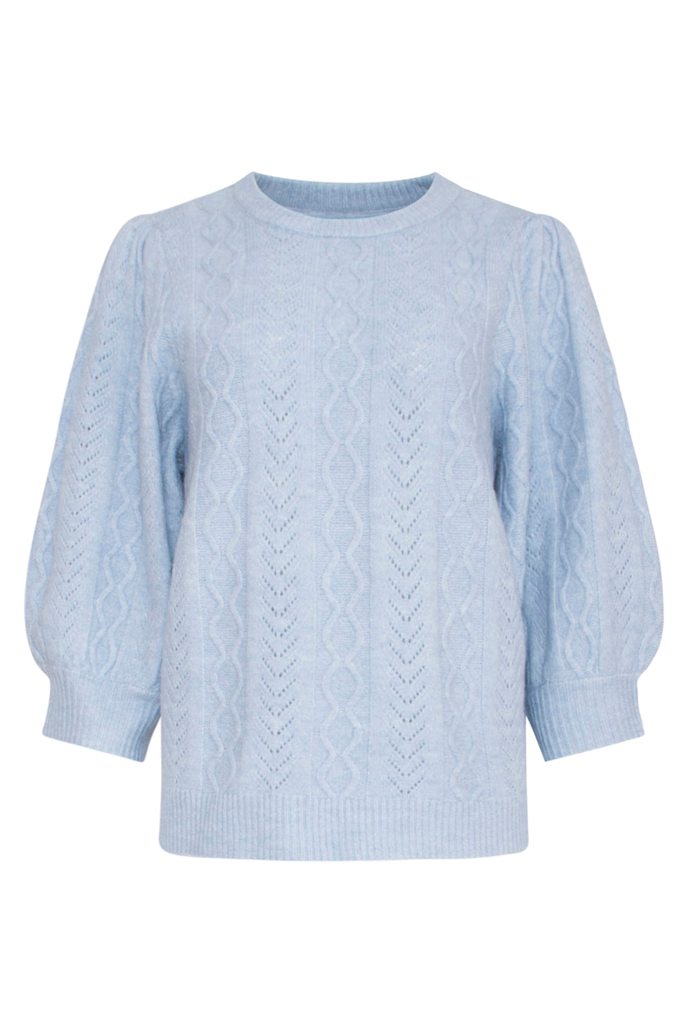 23612 Gestructureerde Gebreide Top Met PofmouwenLicht | Light Blue