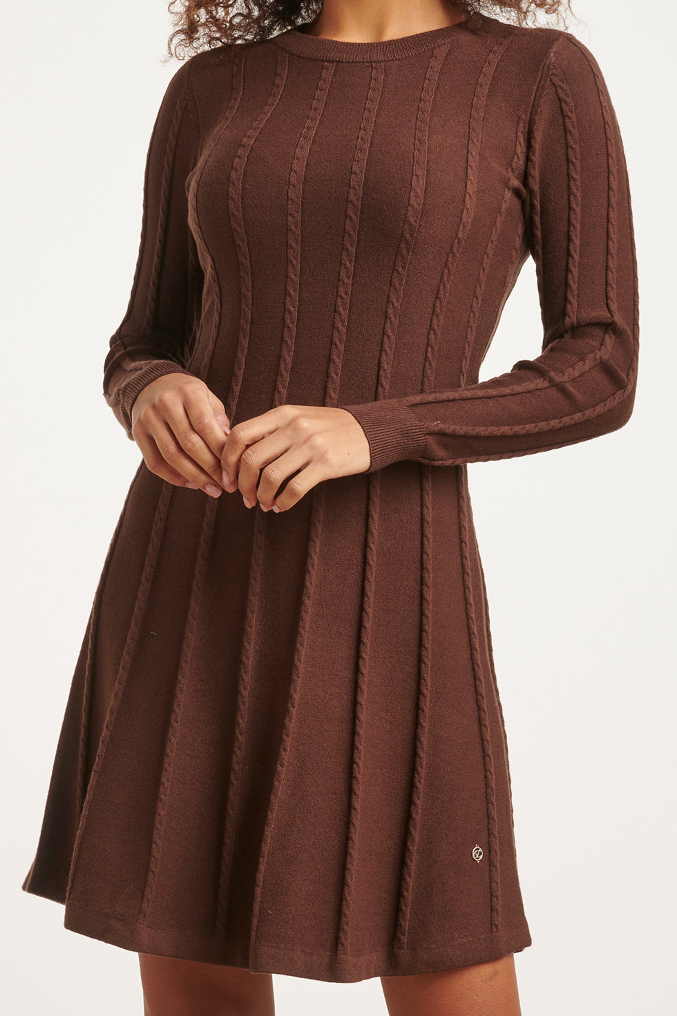 23614 Warm E Fitflared Gebreide Korte Jurk | Brown