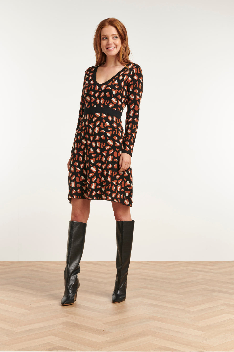23616 Dames e Jurk Met Dieren Print | Black - Brown