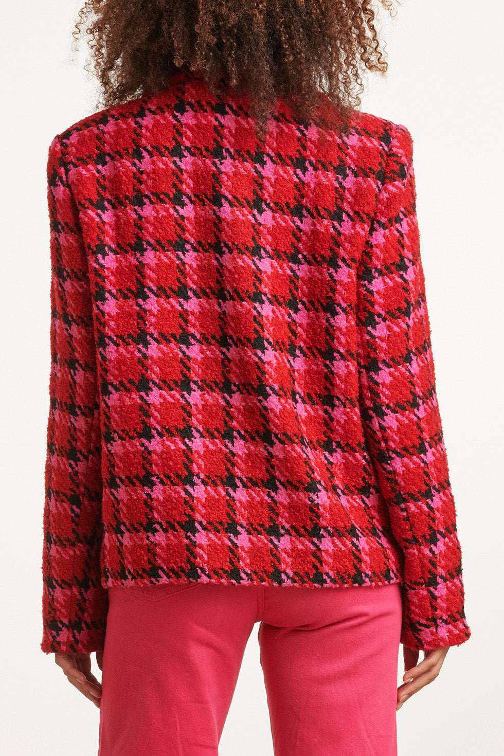23626 Kort Damesjas Met Pied-De-Poule Print | Red - Muticolour