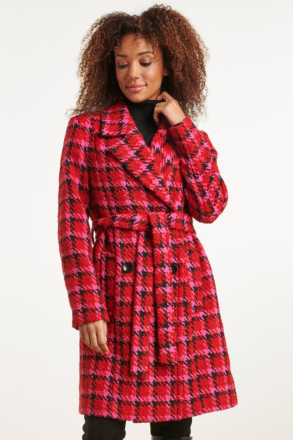 23627 Damesjas Met Pied-De-Poule Print | Red - Muticolour