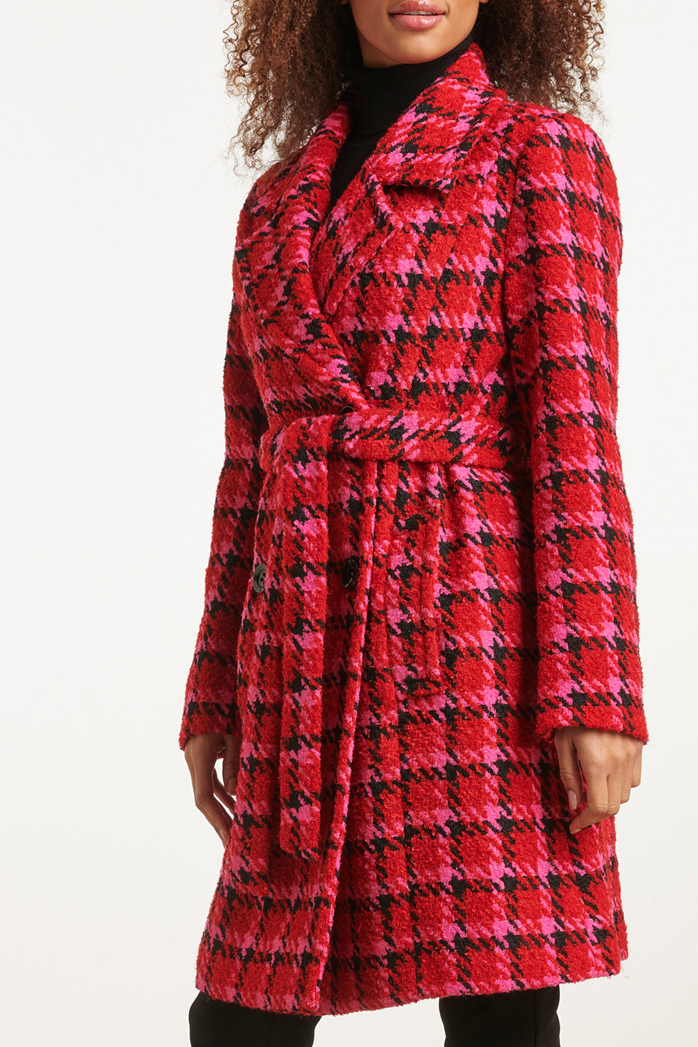 23627 Damesjas Met Pied-De-Poule Print | Red - Muticolour