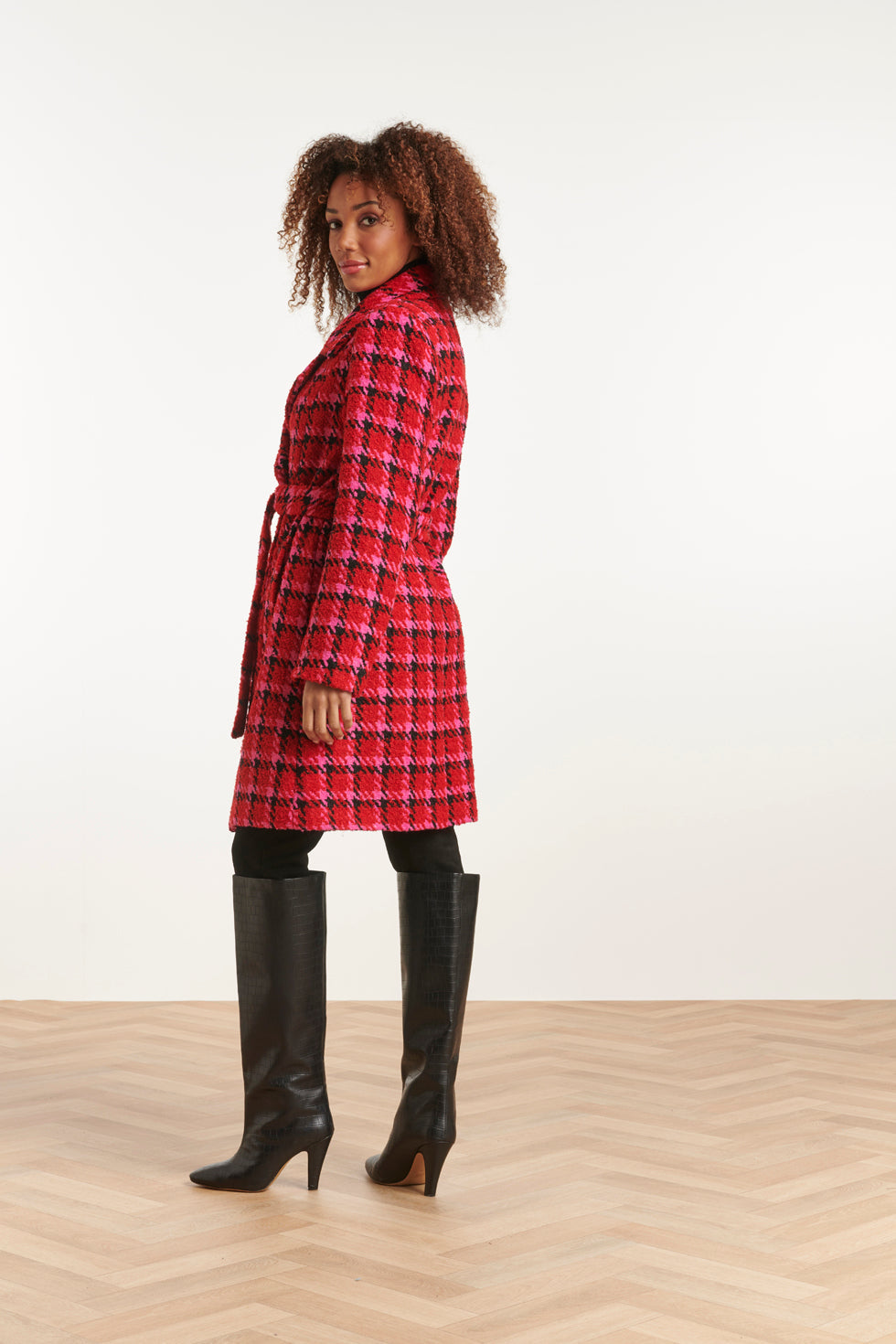 23627 Damesjas Met Pied-De-Poule Print | Red - Muticolour
