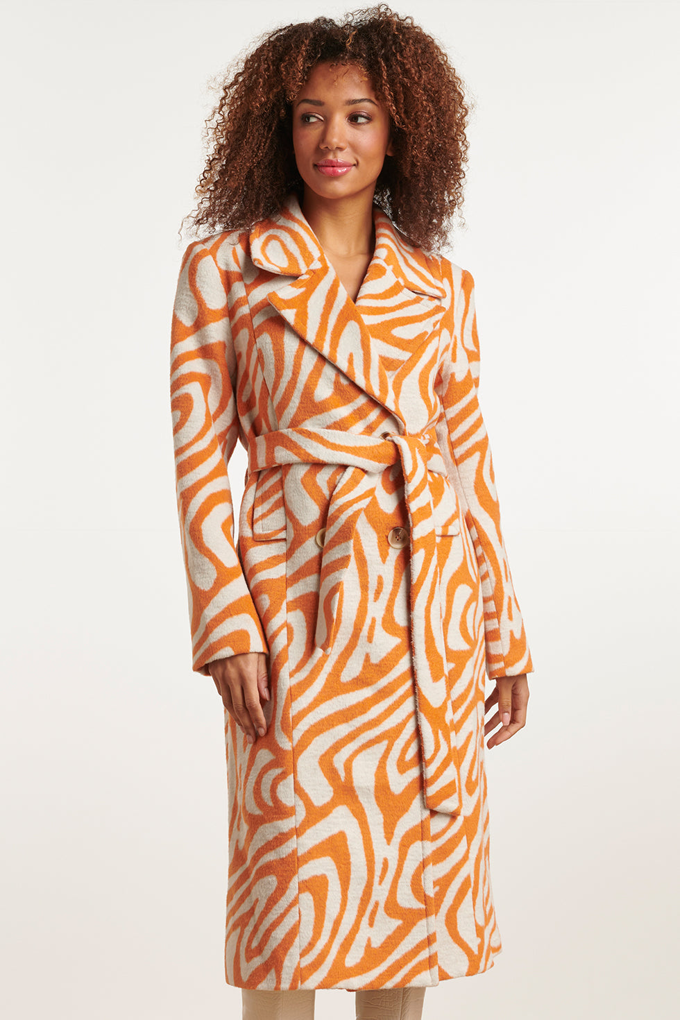 23628 Damesjas Jas Abstract Zebra Print | White - Orange