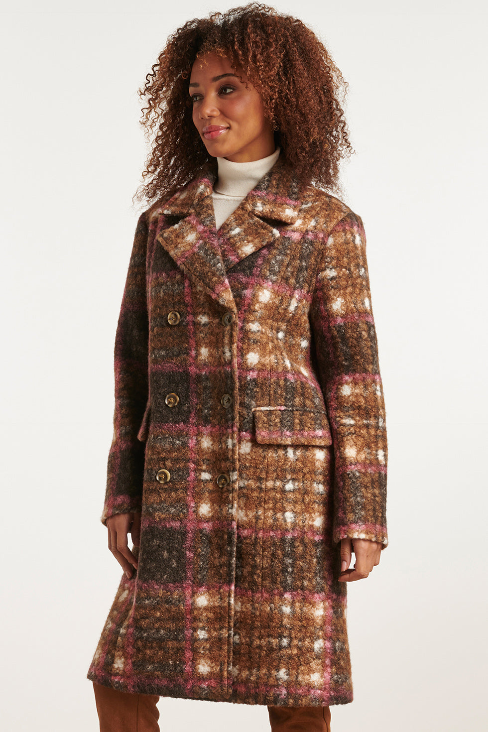 23636 Damesjas Met eVleugje Checkered Print | Brown - Muticolour