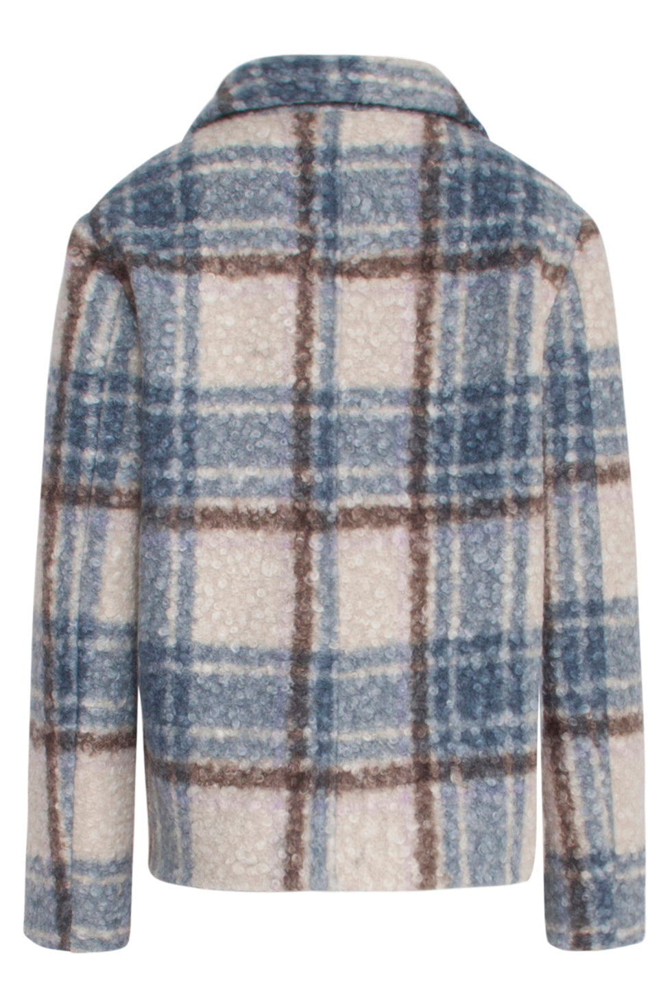 23637 Damesjas Kort Met Licht Geruit Print | White - Light Blue