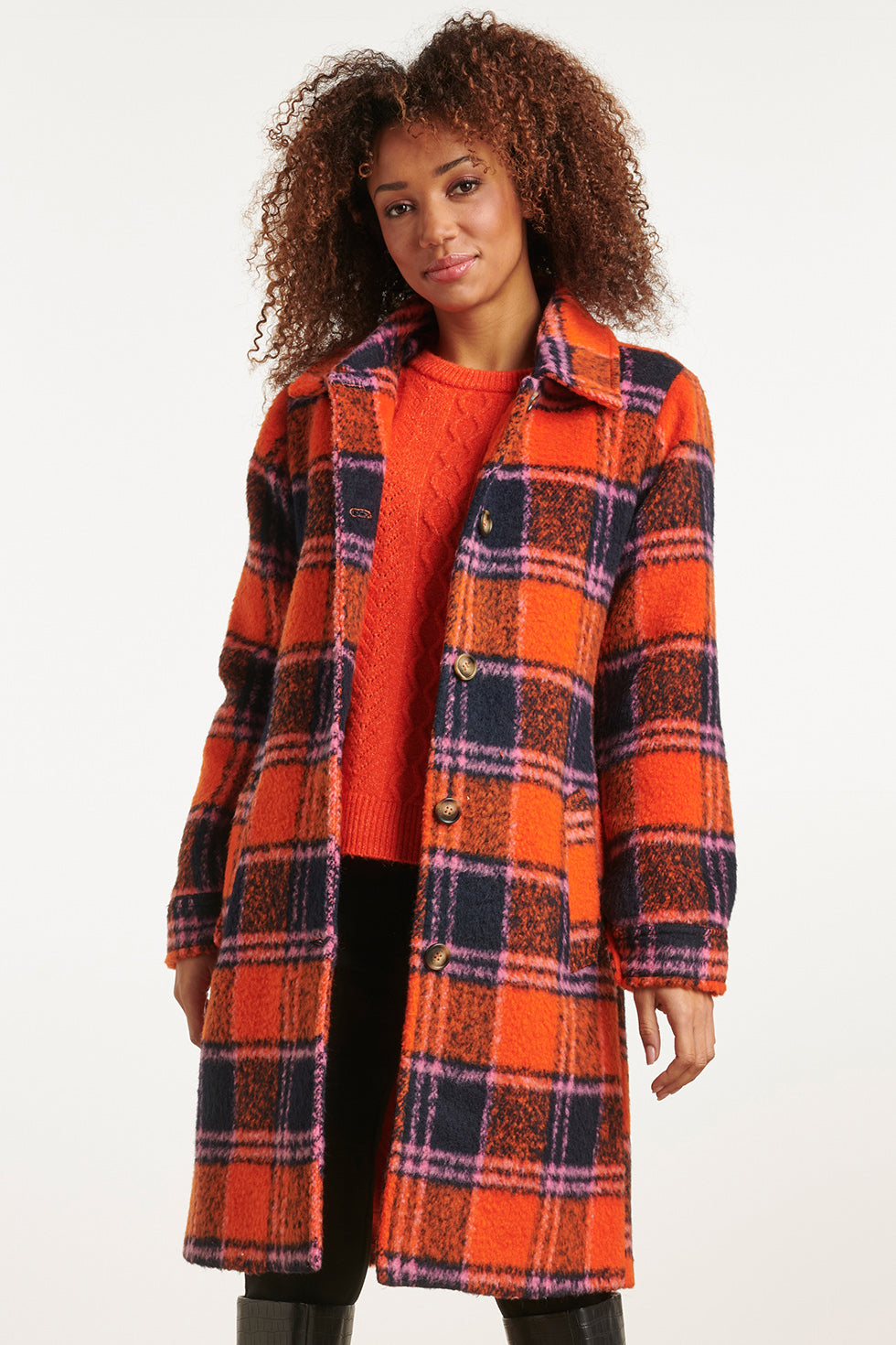 23639 Dames Jas Met Multi Geruit Print | Orange - Muticolour