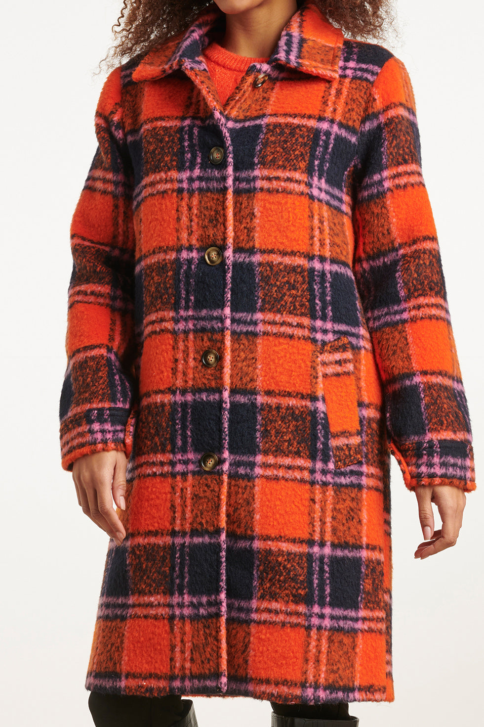 23639 Dames Jas Met Multi Geruit Print | Orange - Muticolour