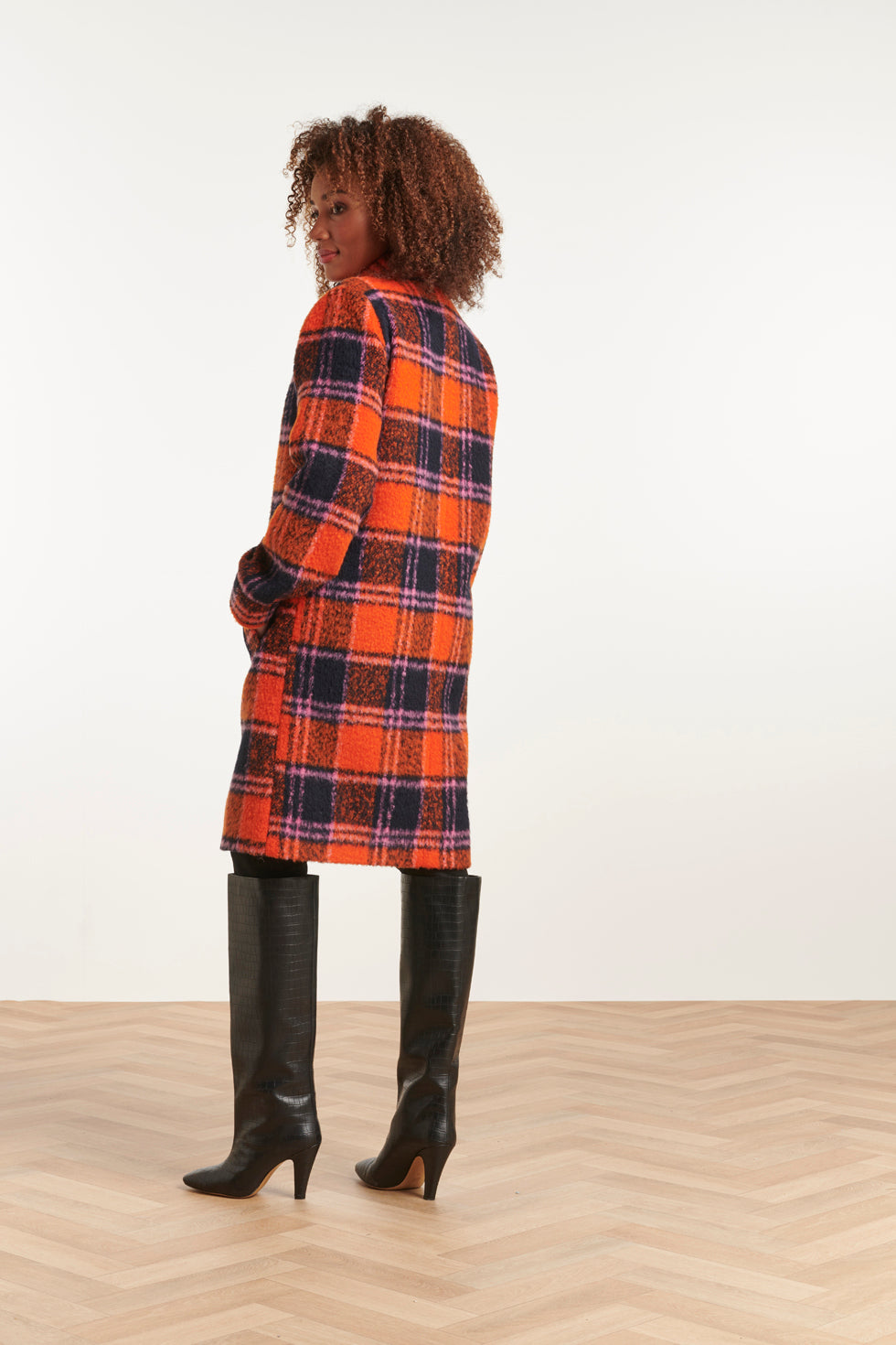 23639 Dames Jas Met Multi Geruit Print | Orange - Muticolour