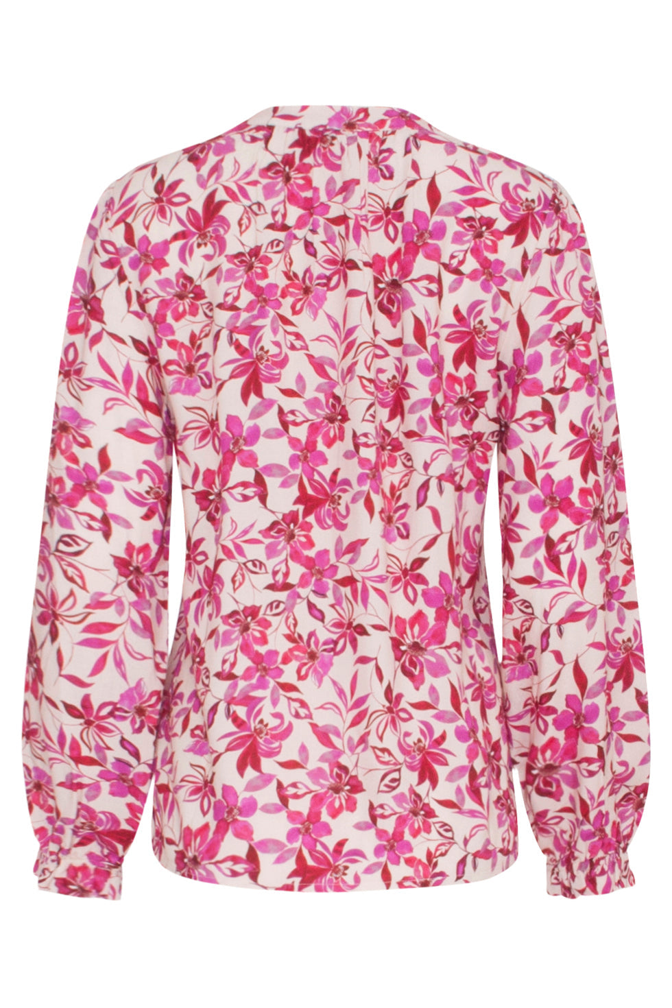 23645 Dames Top Met Fuchsia Bloemenprint | Off White - Fuchsia