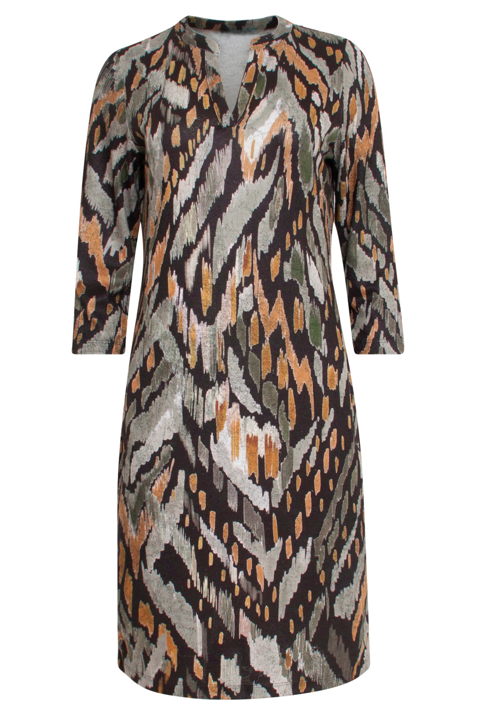 23647 Dames Stretch Jurk Met Abstract Dieren Print | Black - Muticolour