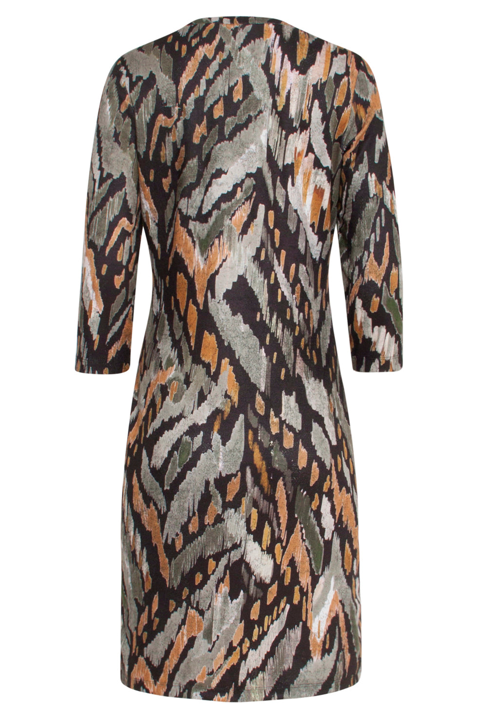 23647 Dames Stretch Jurk Met Abstract Dieren Print | Black - Muticolour