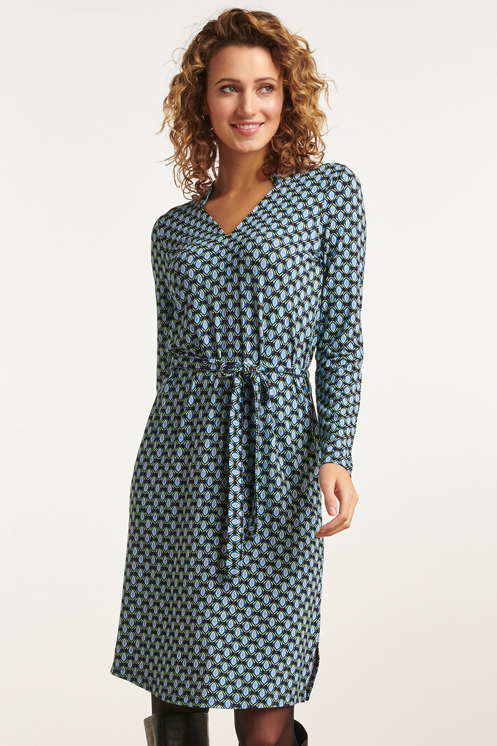 23649 Dames Jurk Met Geometrisch Retro Print | Black - Blue