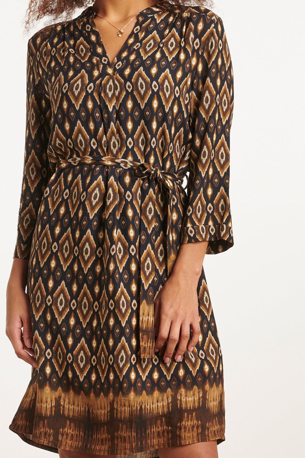23658 Dames Jurk Met Tribal Printe | Black - Brown