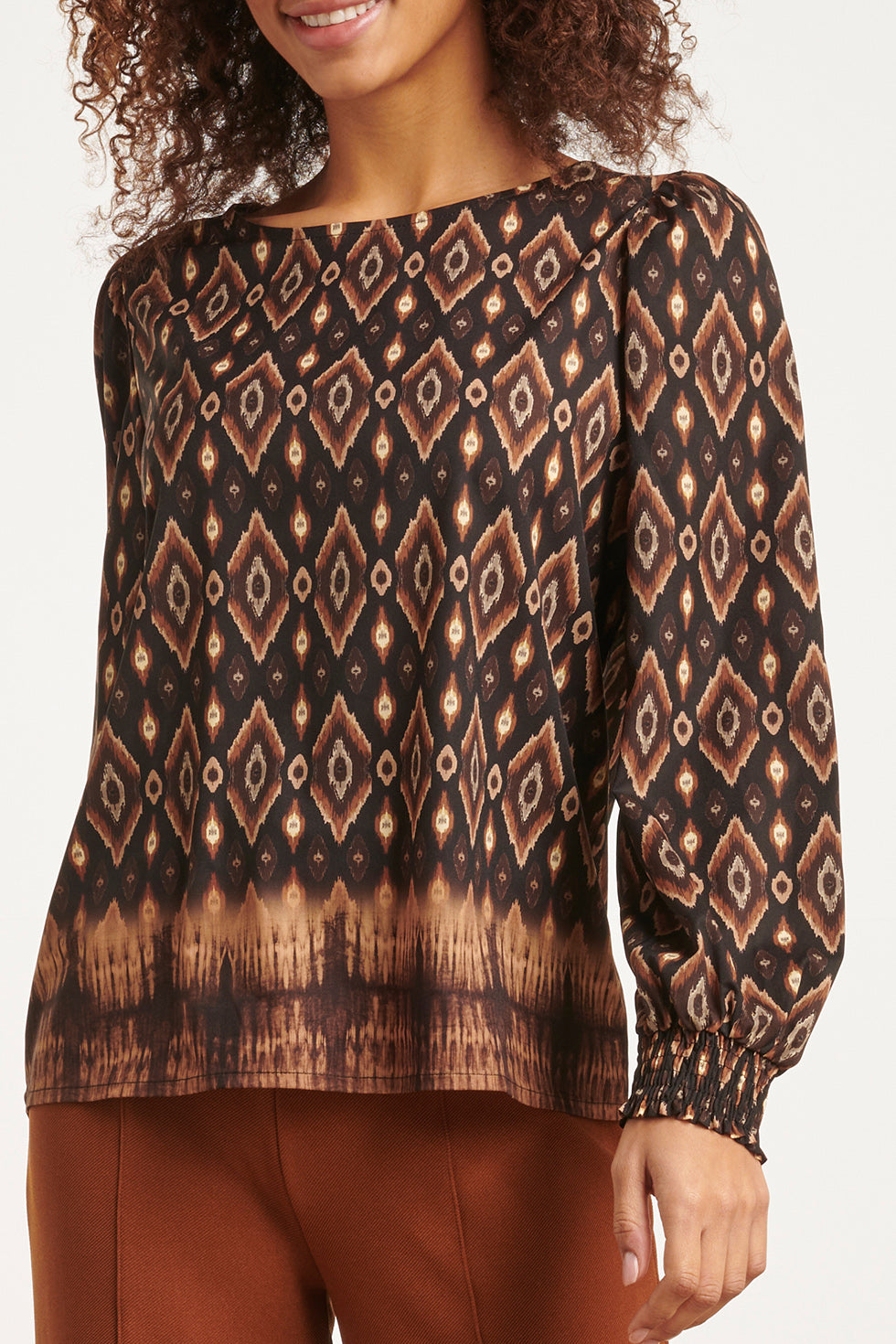 23659 Dames Top Met Tribal Printe | Black - Brown