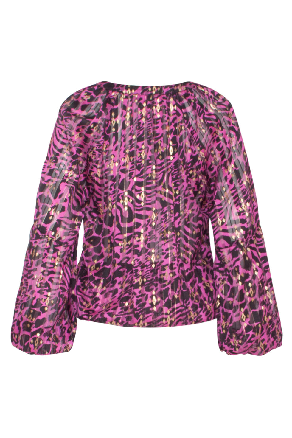 23666 Dames Chiffon Top Met Fuchsia Abstract Dieren Print | Fuchsia - Black