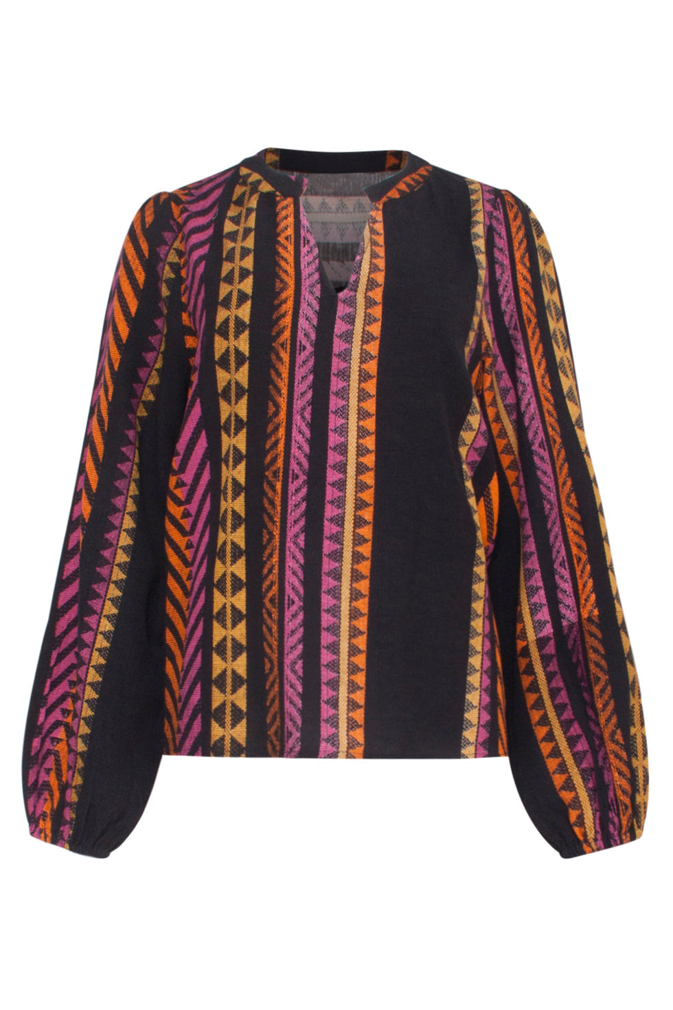 23667 Dames Top Met Aztec Print | Black - Fuchsia