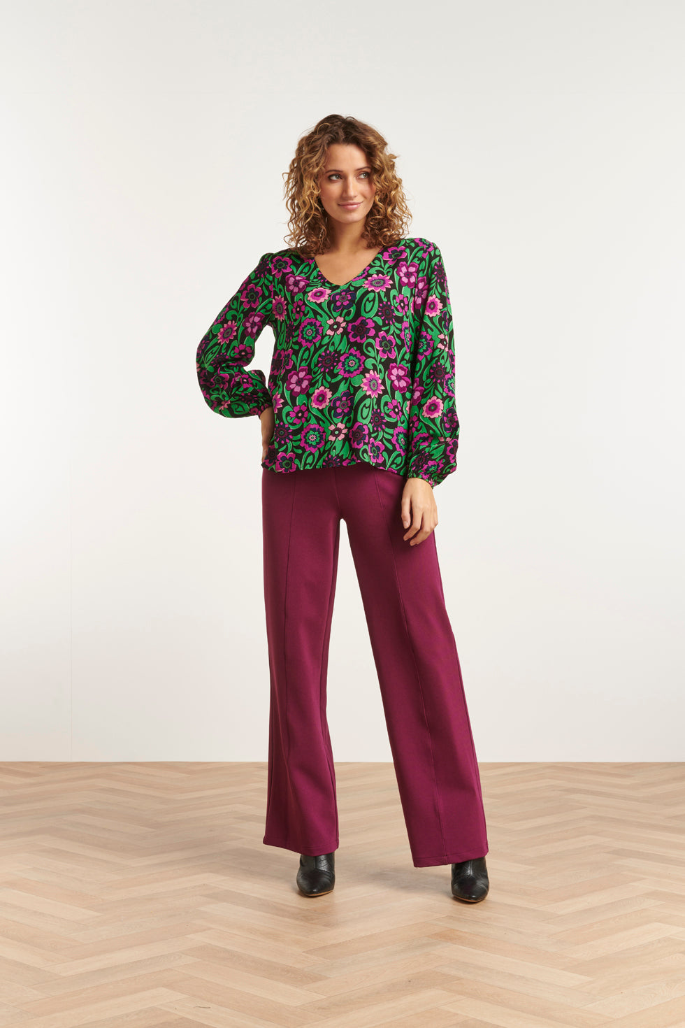 23671 Dames Top Met Bloemenprint Paarse | Black - Muticolour